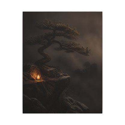 Pine Tree Shadow Zen Canvas Art | Luxurious Dark Japandi Art