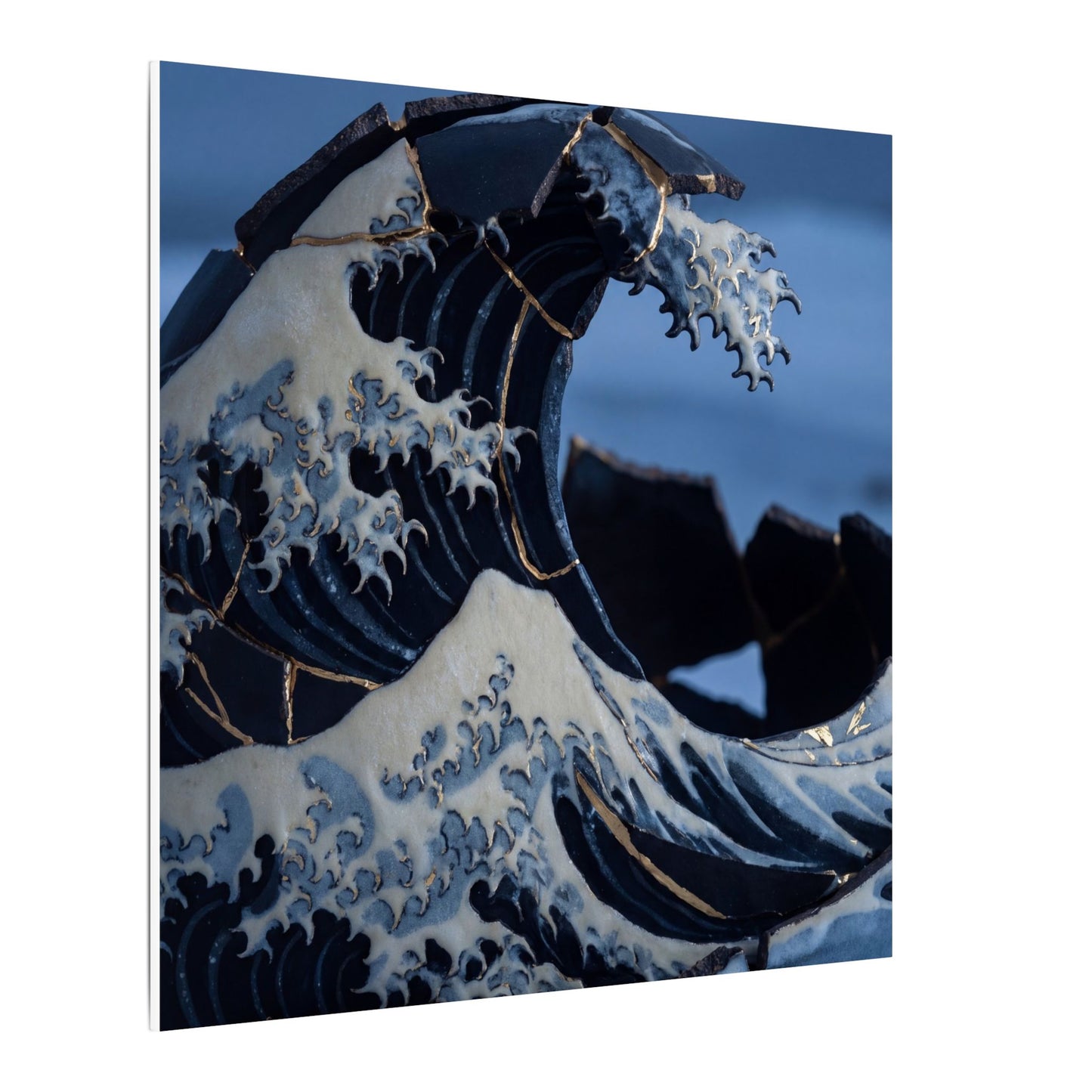 Ocean Wave Canvas Art | Winter Kintsugi Gold Repair Art