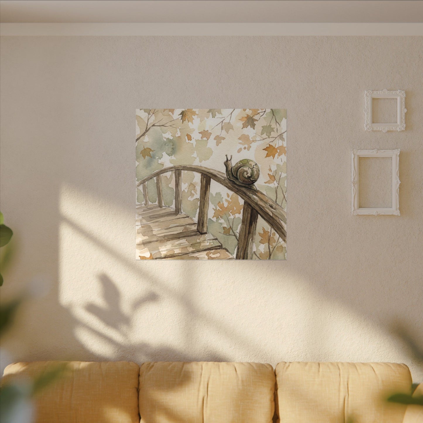 Wooden Bridge Canvas Art | Autumn Japandi Watercolor Art