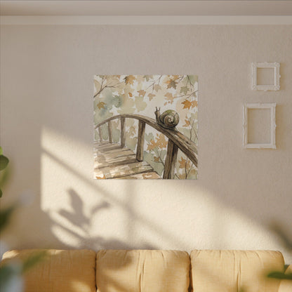 Wooden Bridge Canvas Art | Autumn Japandi Watercolor Art