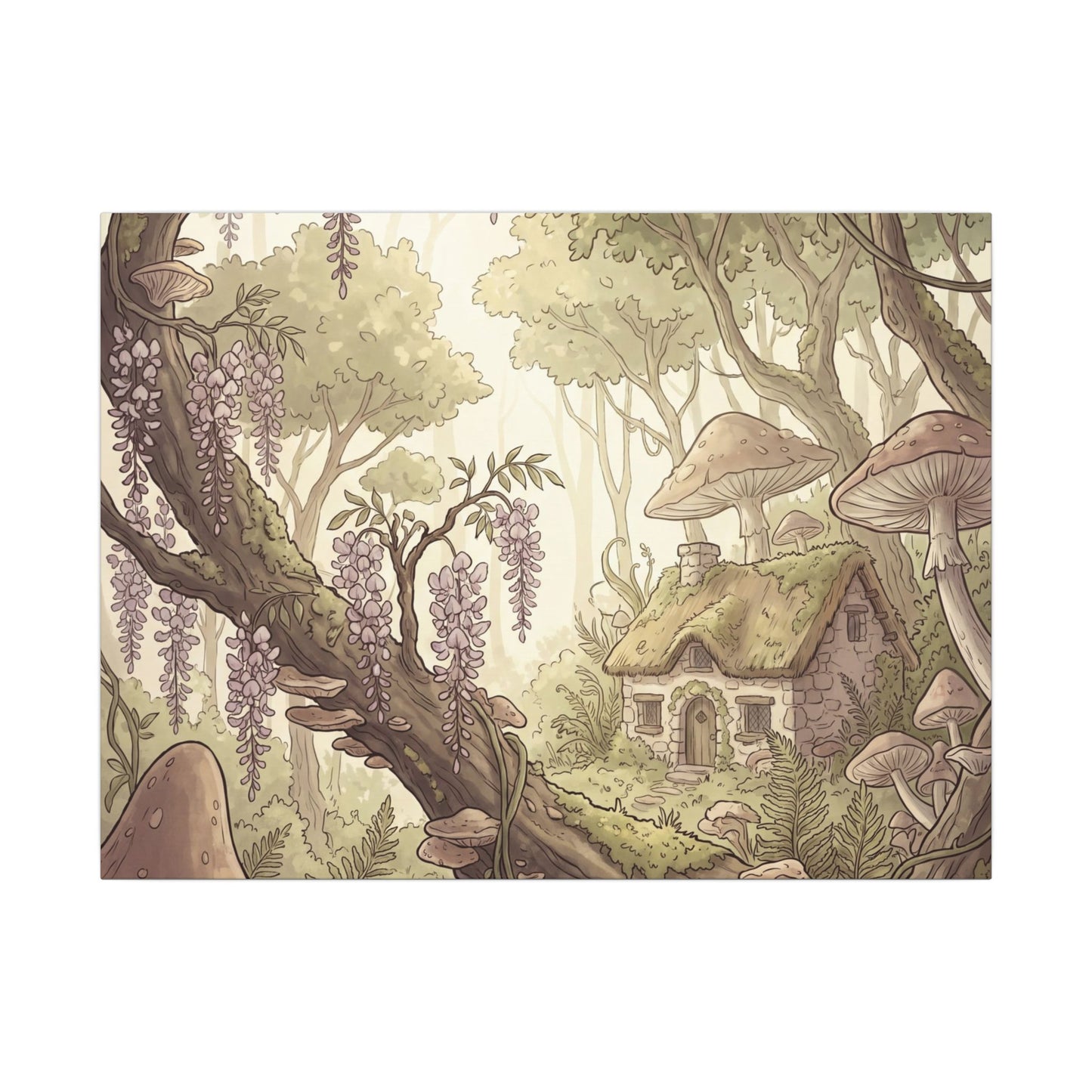 Summer Wisteria Mushroom Illustration Canvas Art | Enchanting Decor Art Print