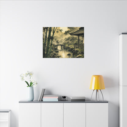 Moonlit Garden Sumi E Canvas Art | Calm Zen Art
