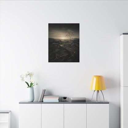 Dawn Cracked Earth Canvas Art - Dark Japandi Mono No Aware
