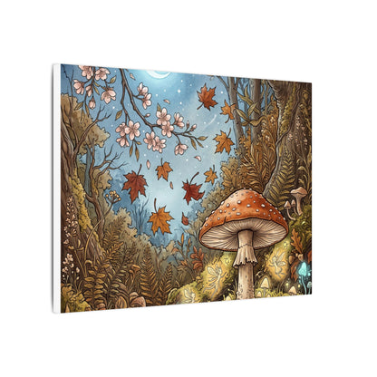 Autumn Cherry Blossom Mushroom Illustration Canvas Art | Enchanting Decor