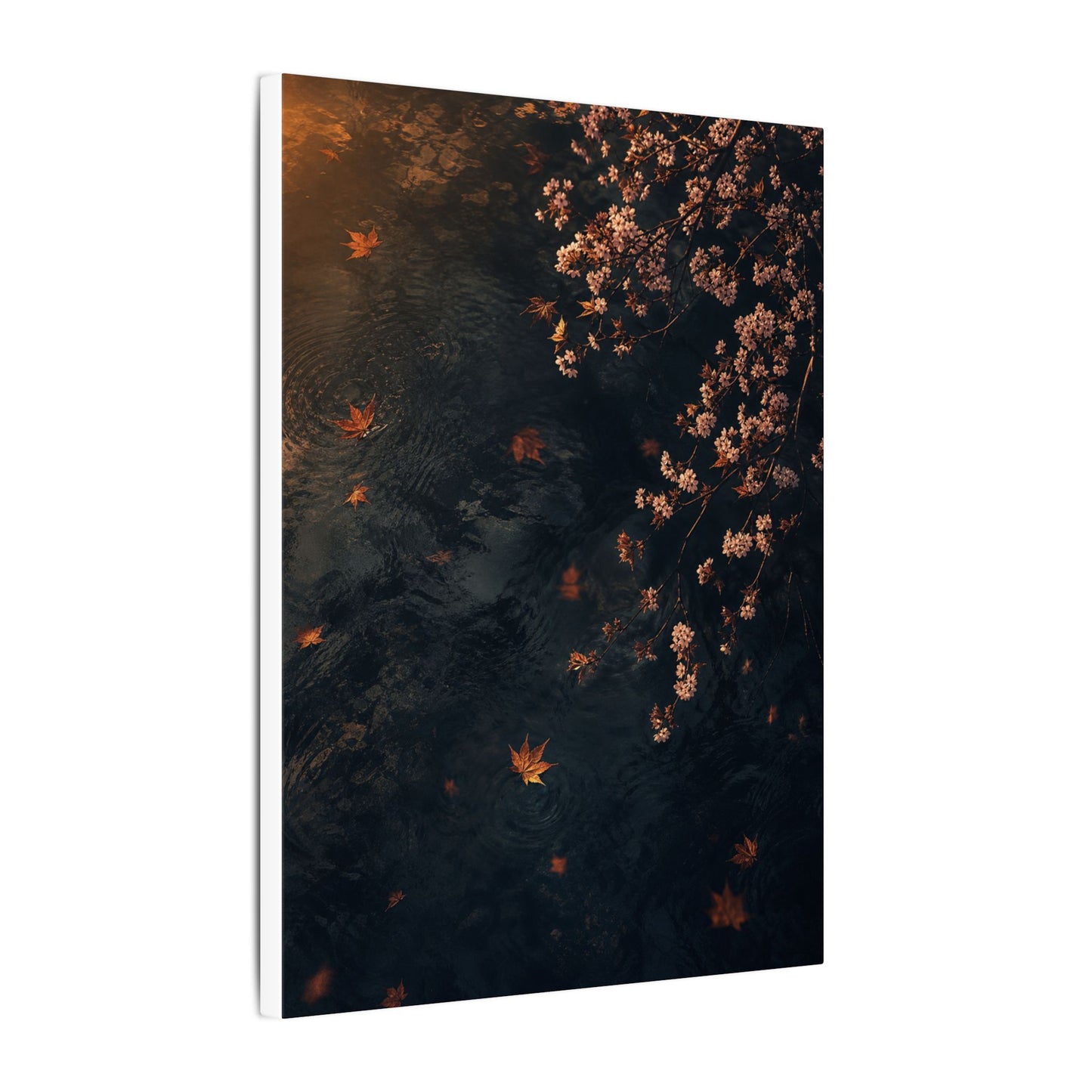Golden Hour Cherry Blossom Canvas Art - Dark Japandi Kanso