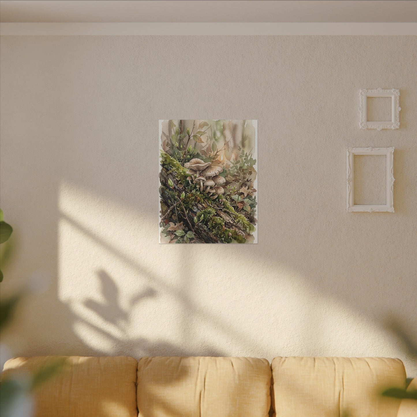 Wild Mushrooms Canvas Art | Spring Japandi Watercolor Art