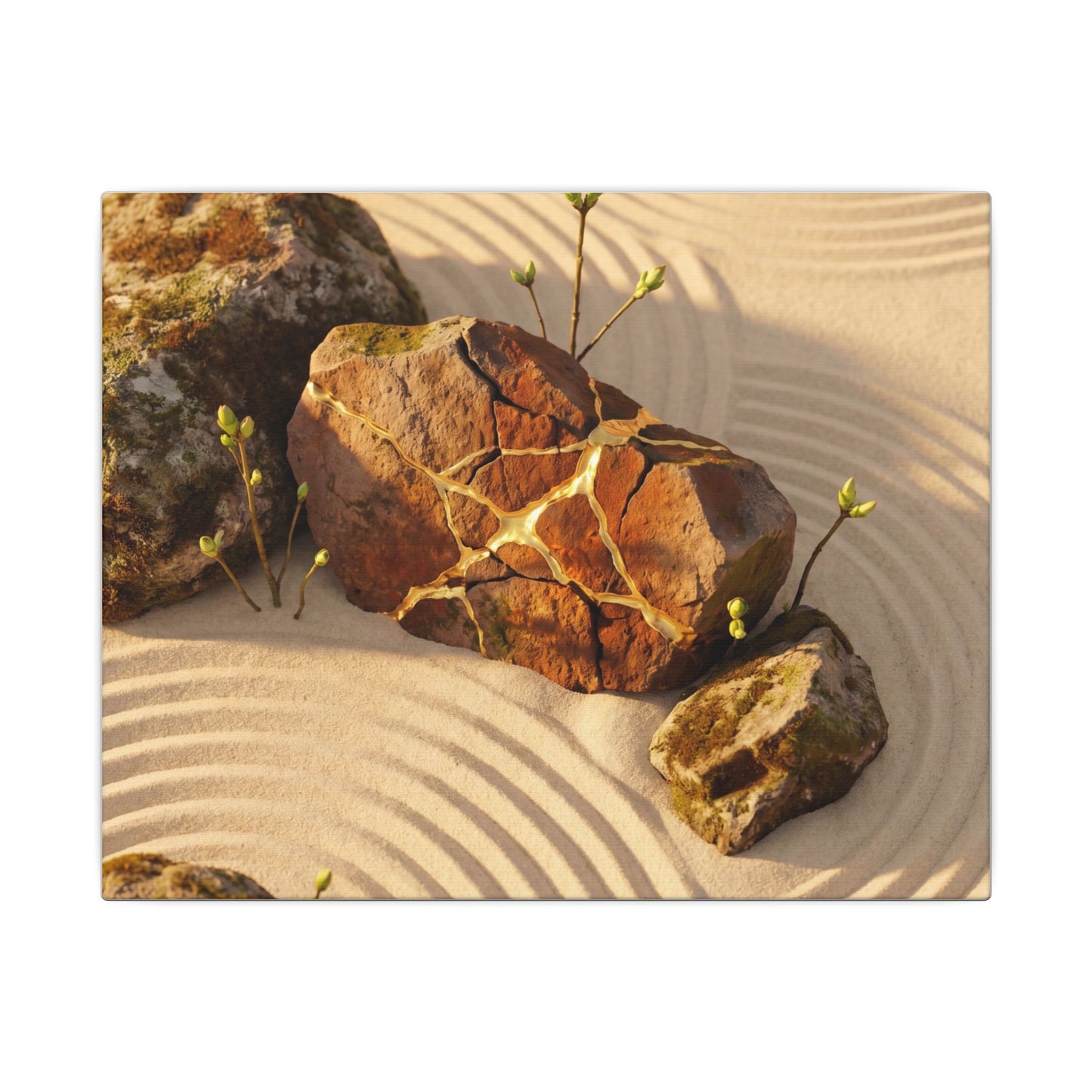 Kanso Rock Garden Canvas Art - Kintsugi Crackle Gold