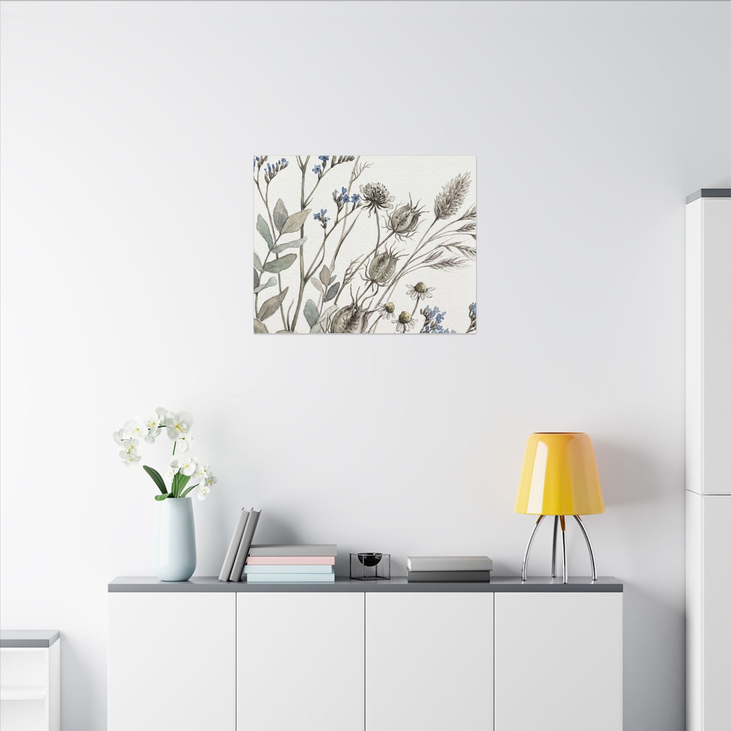 Dried Flowers Canvas Art | Summer Japandi Watercolor Art