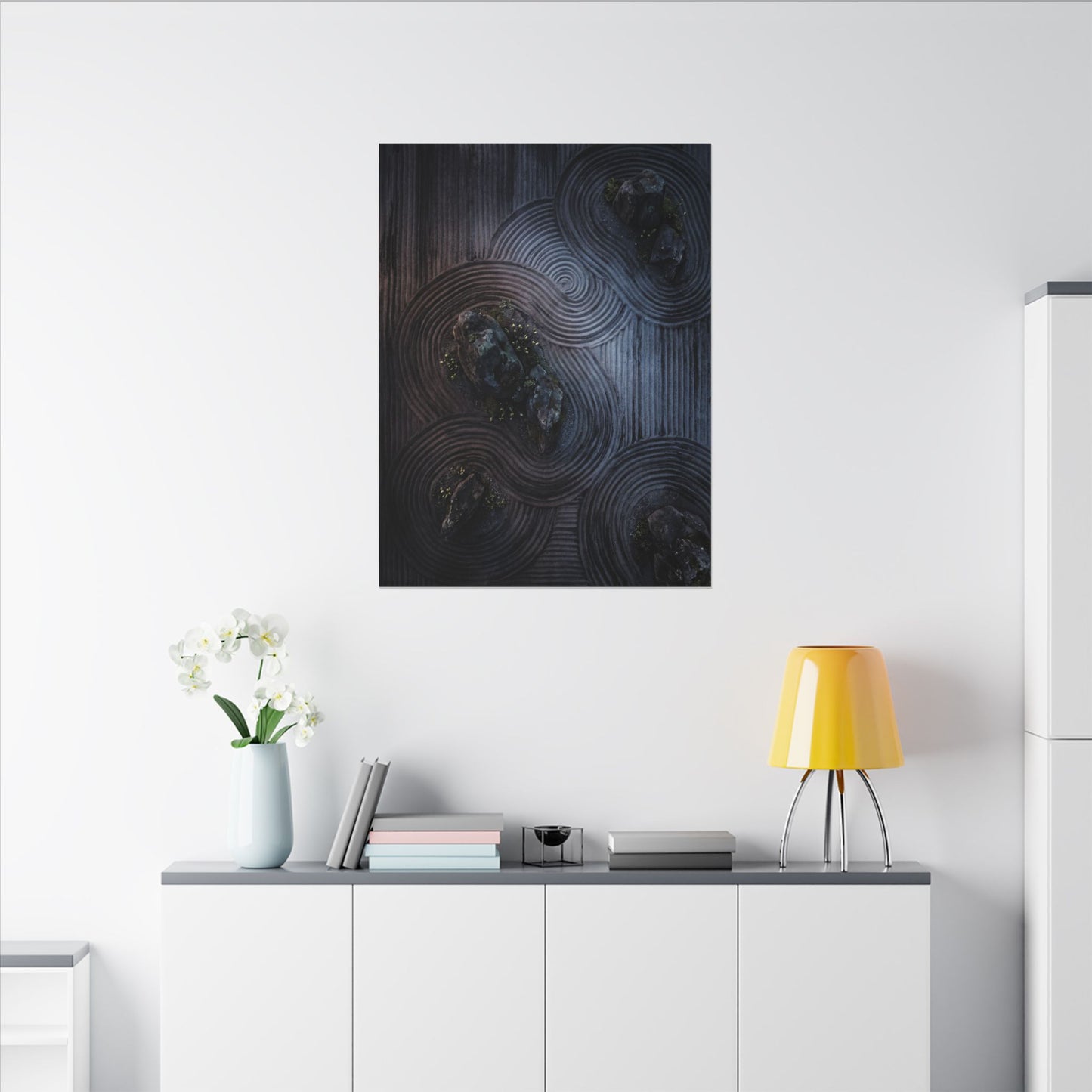 Spring Rock Garden Charcoal Ink Canvas Art | Bold Decor