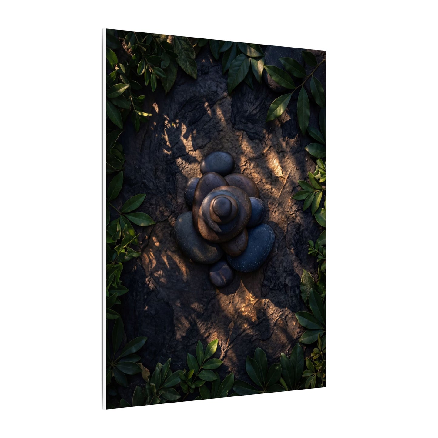 Ma River Stones Canvas Art - Dark Japandi Dark Texture