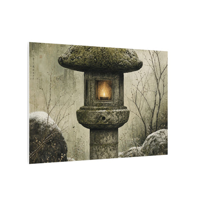 Stone Lantern Winter Canvas Art | Japandi Neutral Design