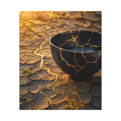 Golden Hour Cracked Earth Canvas Art - Kintsugi Fukinsei