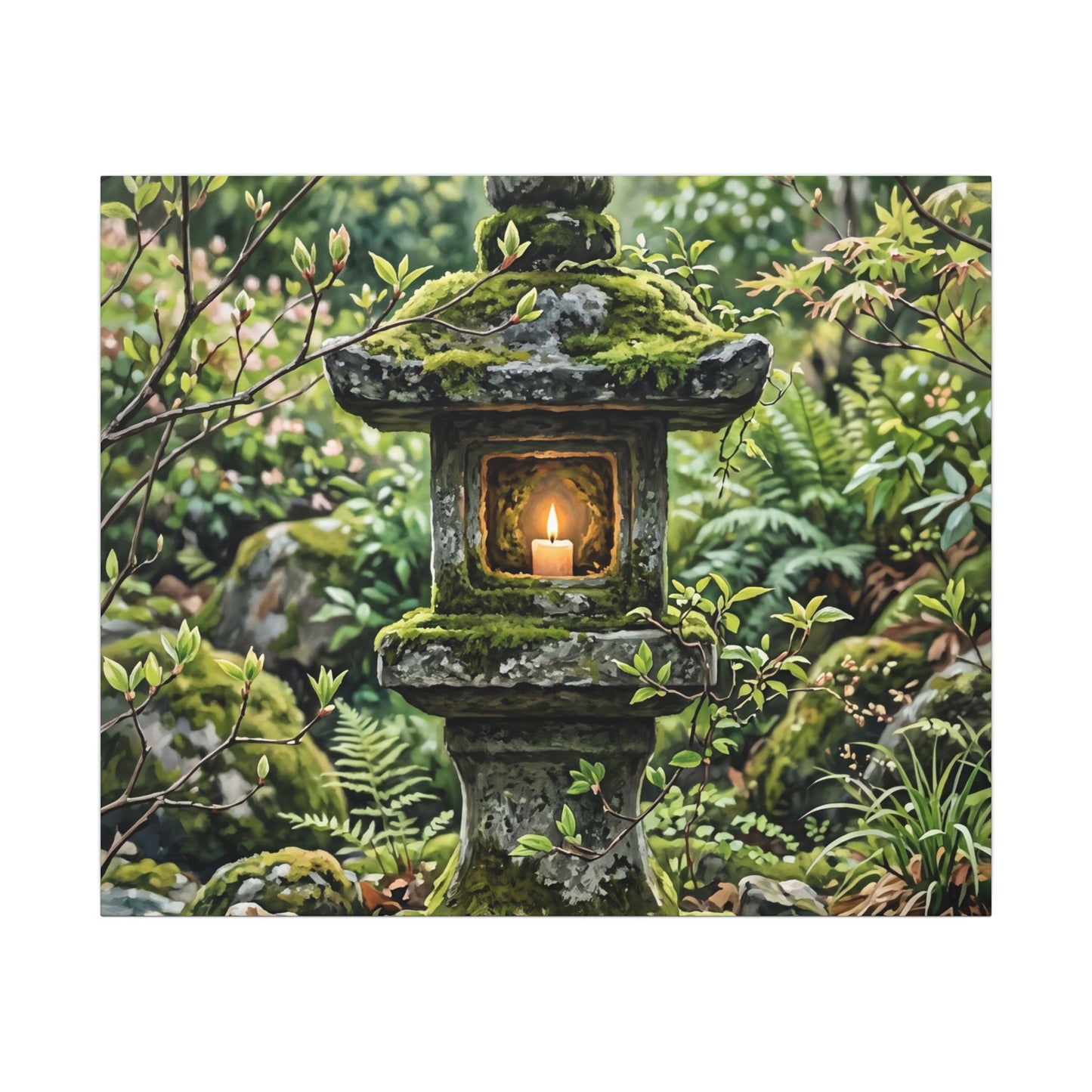 Neutral Stone Lantern Canvas Art - Japanese Pattern Japandi