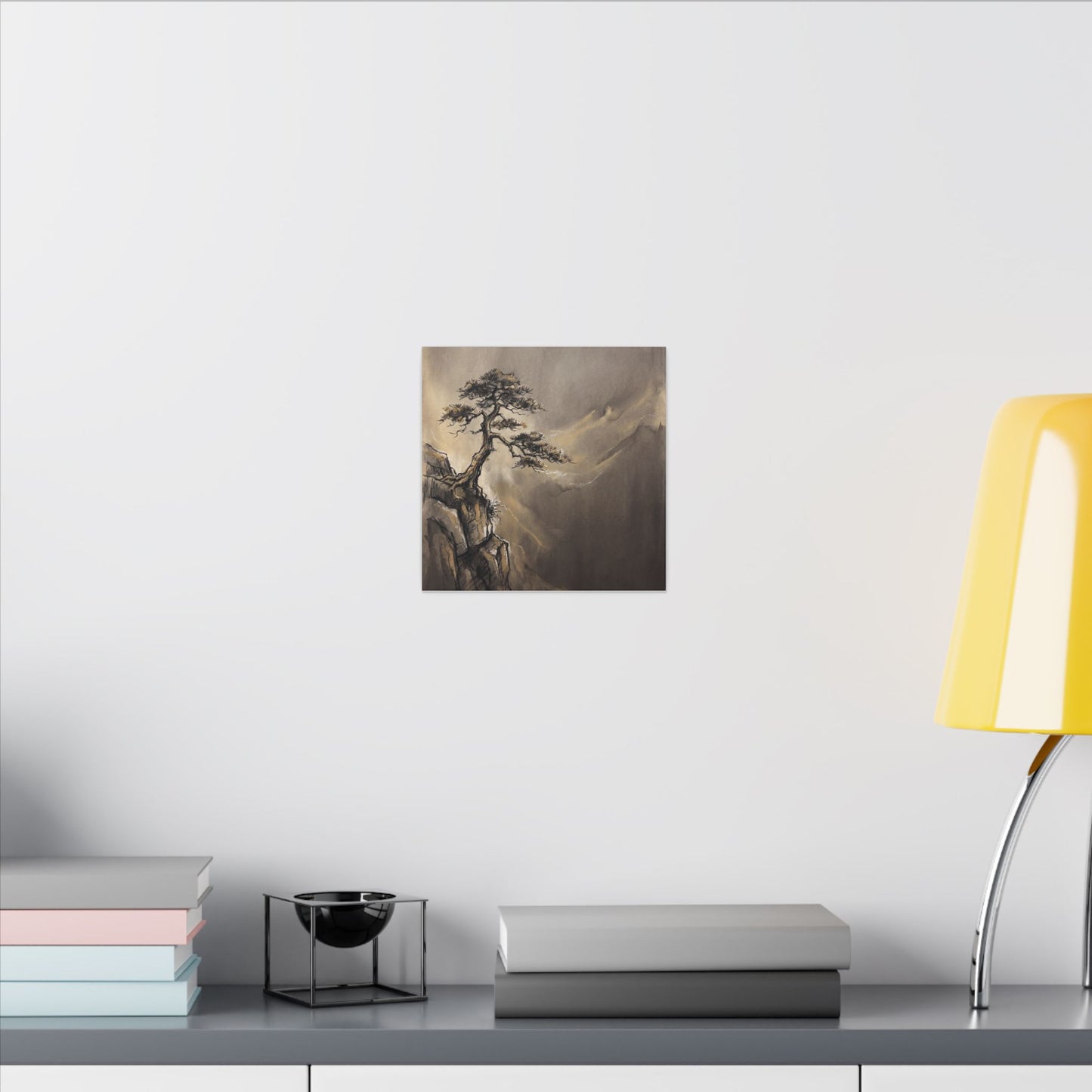 Pine Tree Charcoal Ink Canvas Art | Luxurious Dark Japandi Art