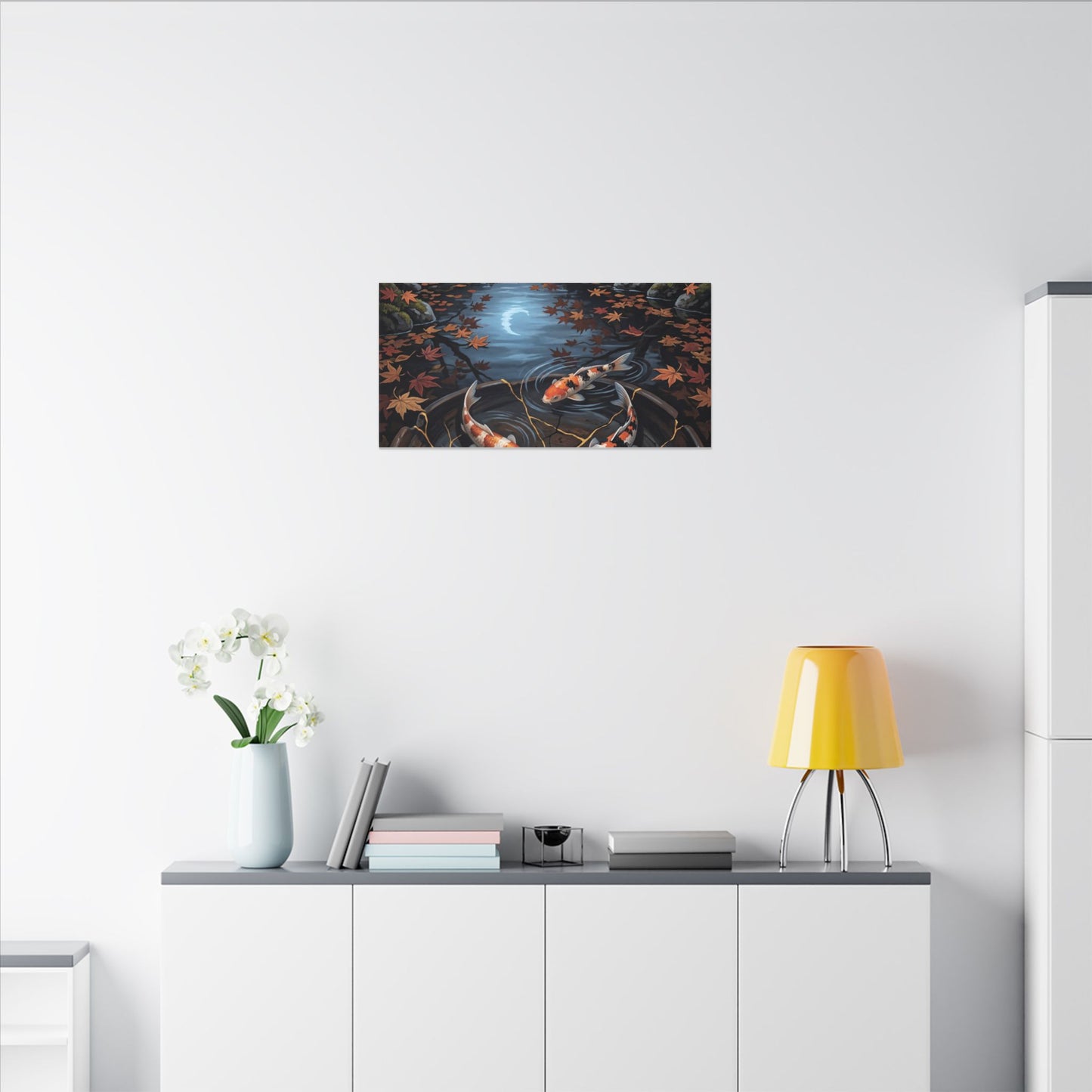 Koi Pond Canvas Art | Autumn Kintsugi Gold Repair Art