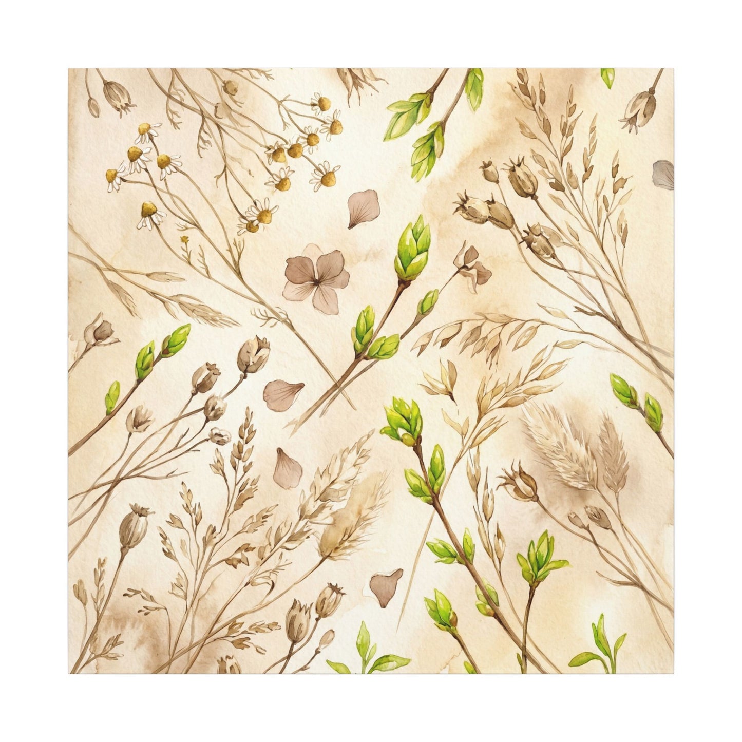 Spring Dried Flowers Watercolor Canvas Art | Earthy Decor