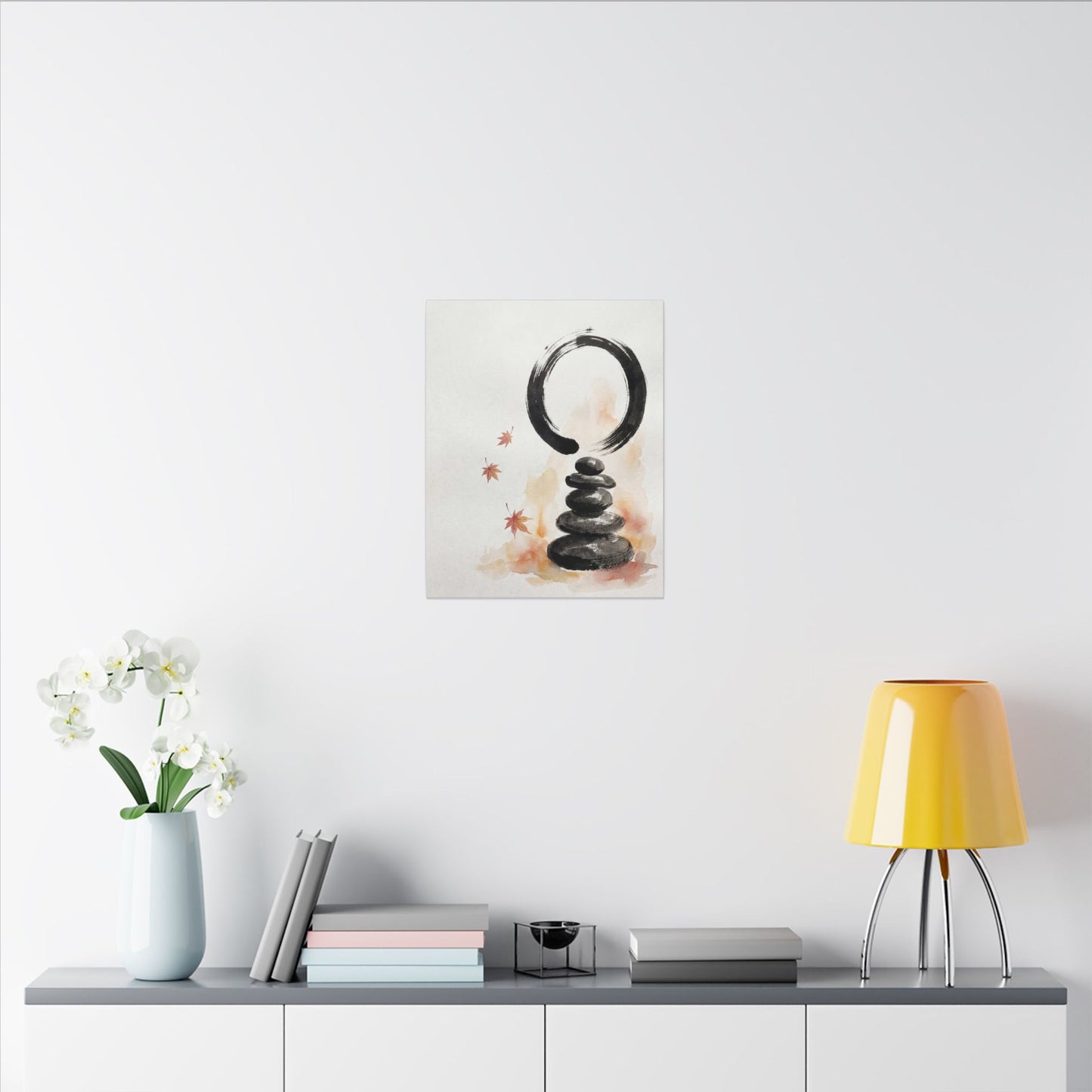 River Stones Canvas Art | Autumn Zen Enso Art