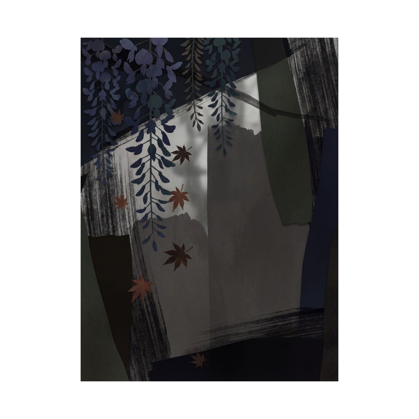 Wisteria Autumn Wall Art Print | Dark Japandi Atmospheric Design
