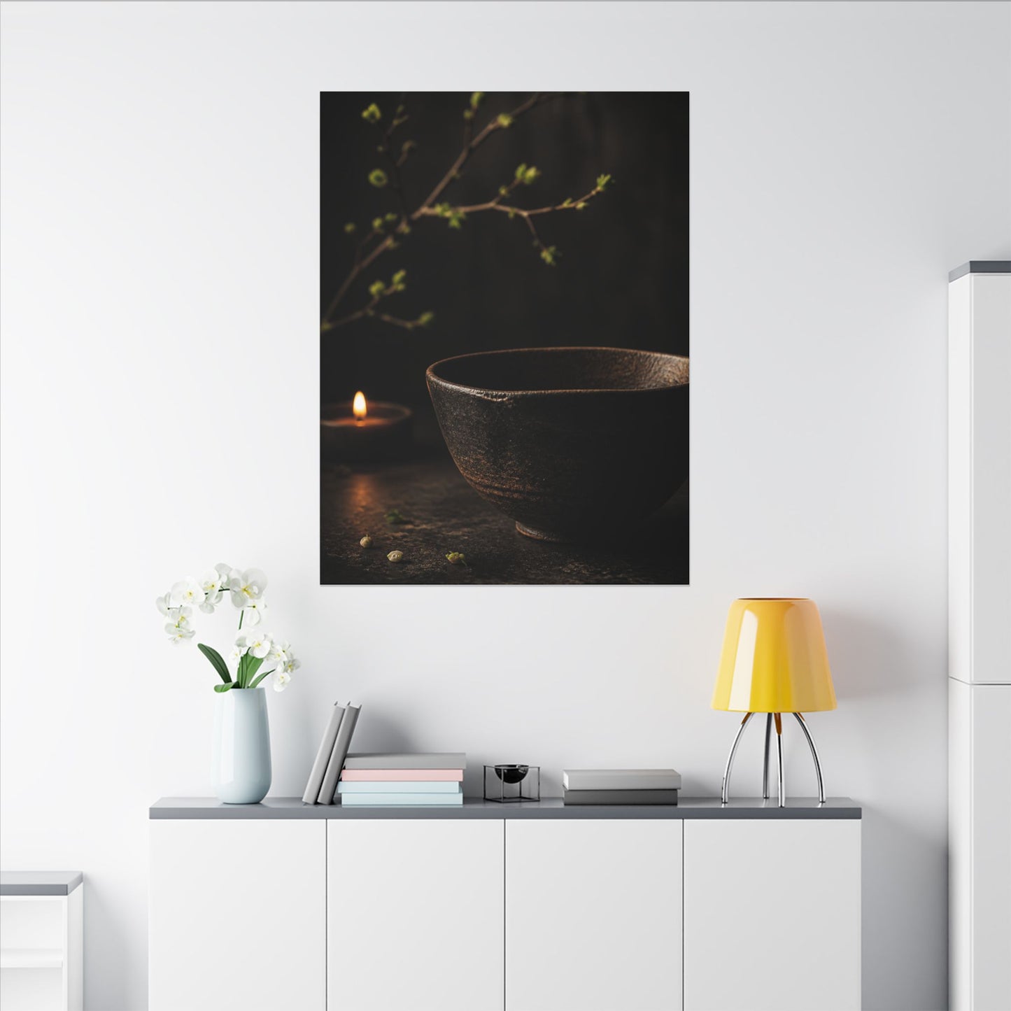 Moody Ceramic Bowl Canvas Art - Shadow Zen Dark Japandi