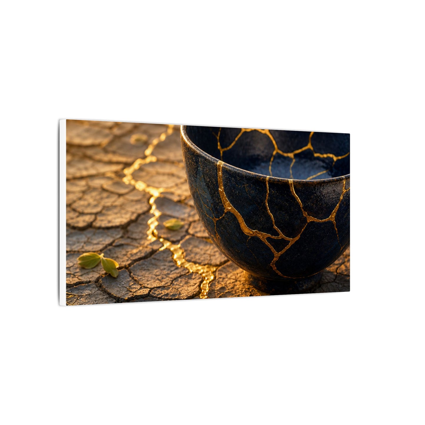 Golden Hour Cracked Earth Canvas Art - Kintsugi Fukinsei