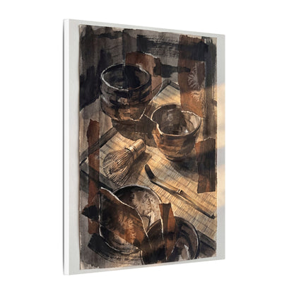Tea Ceremony Charcoal Ink Canvas Art | Luxurious Dark Japandi Art