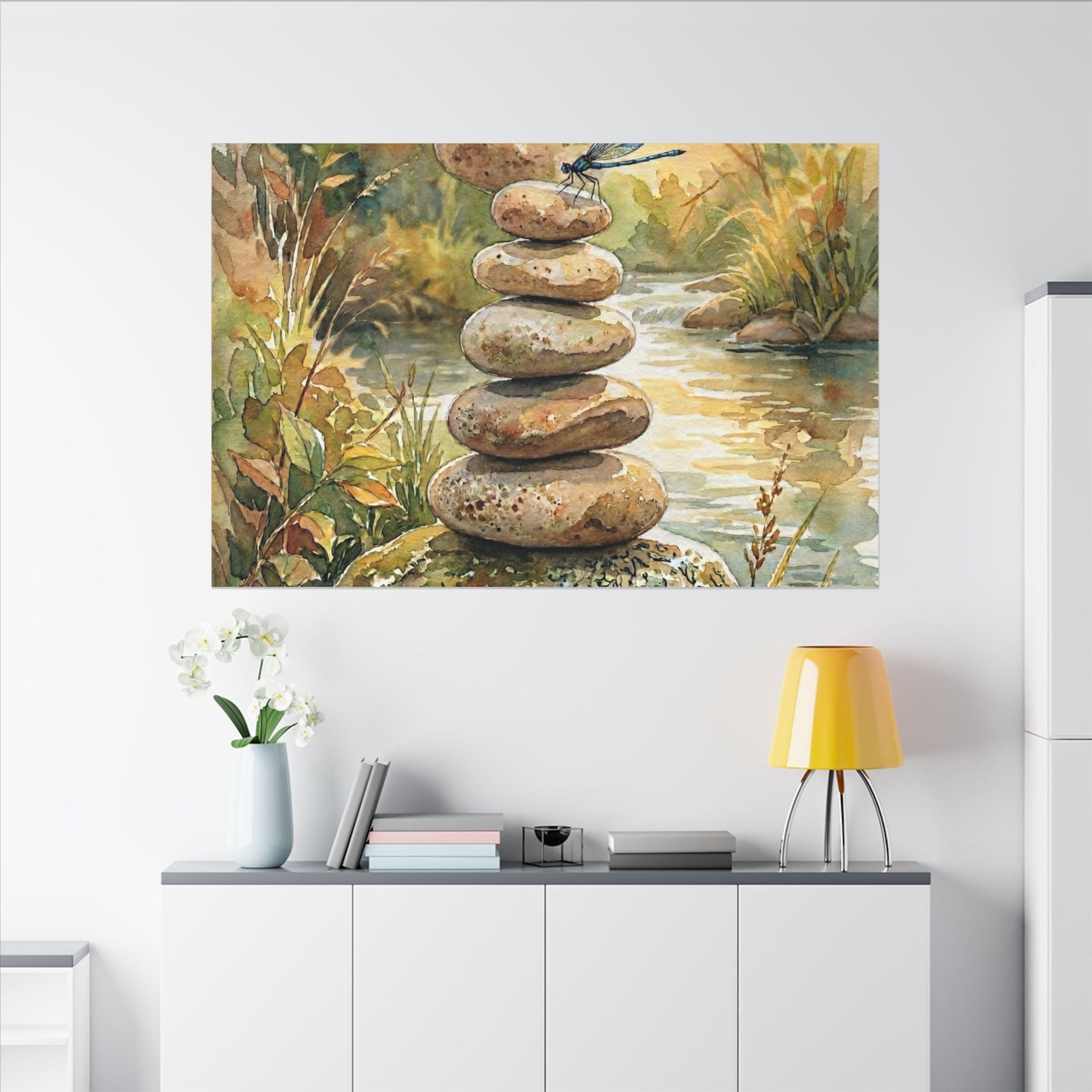 River Stones Summer Canvas Art | Japandi Cozy Design