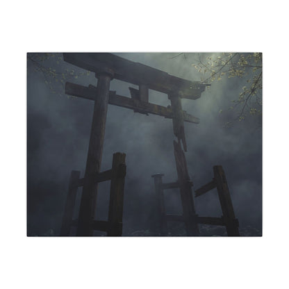 Dark Japandi Torii Gate in Dappled | Moody Minimal Canvas Art Art Print