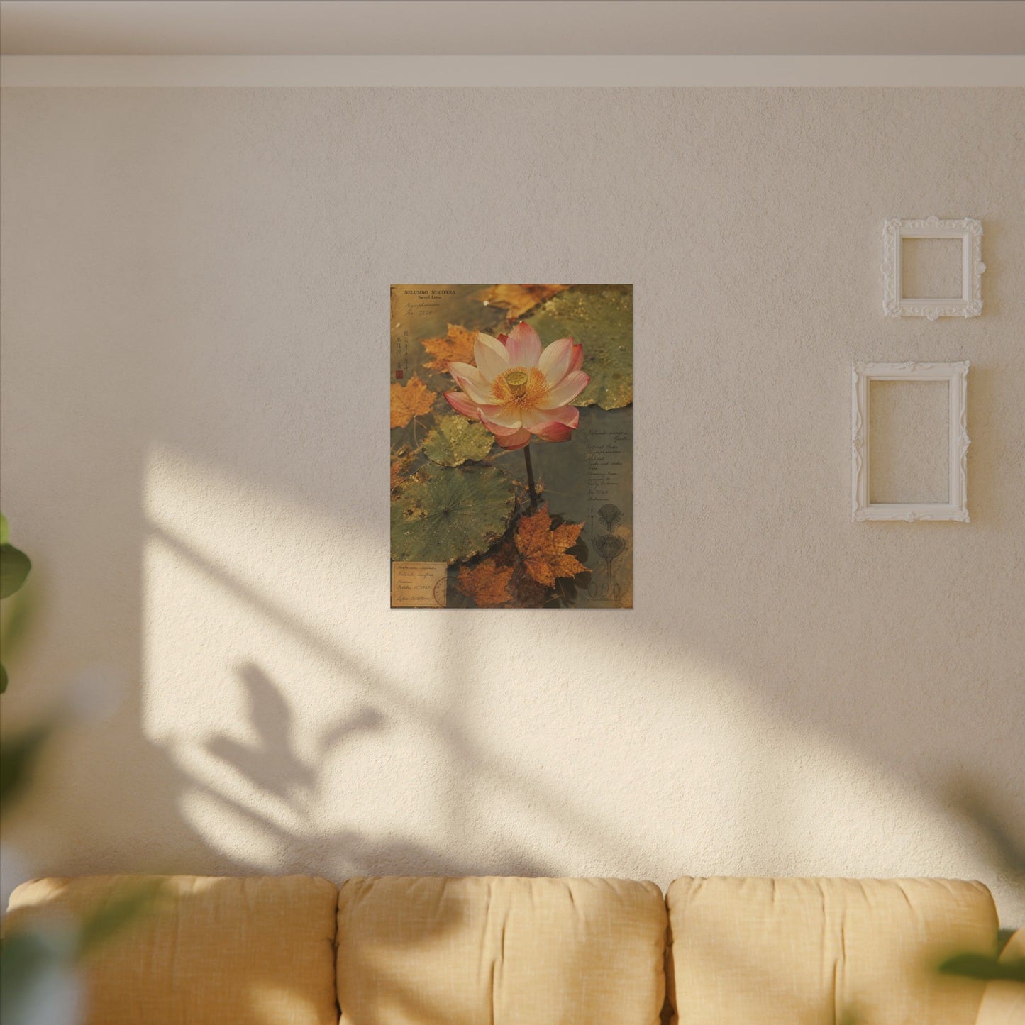 Autumn Lotus Flower Herbarium Canvas Art | Rustic Decor