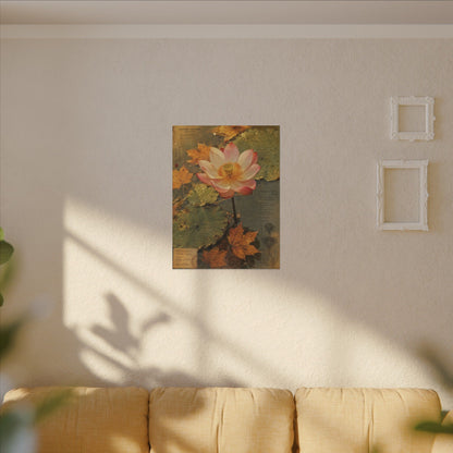 Autumn Lotus Flower Herbarium Canvas Art | Rustic Decor