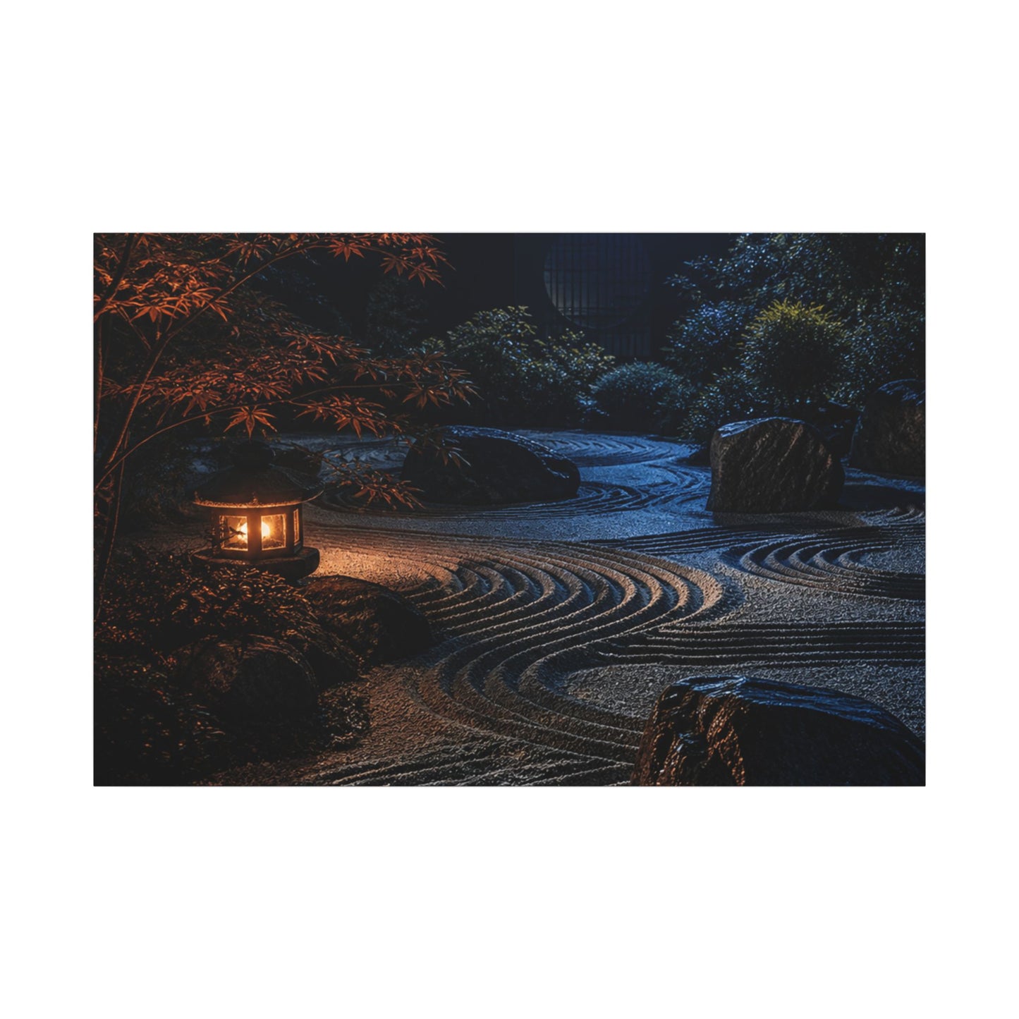 Summer Rock Garden Shadow Zen Canvas Art | Moody Decor