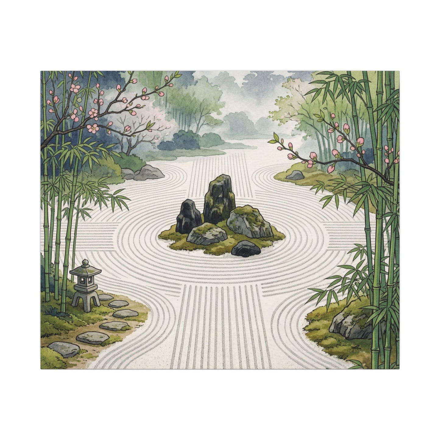 Tranquil Rock Garden Canvas Art - Ukiyo E Inspired Zen