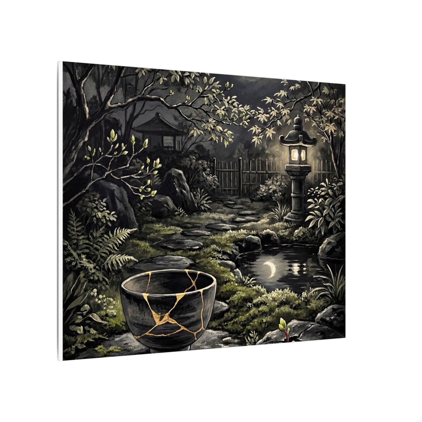 Kintsugi Moonlit Garden in Dappled | Gold Repair Canvas Art