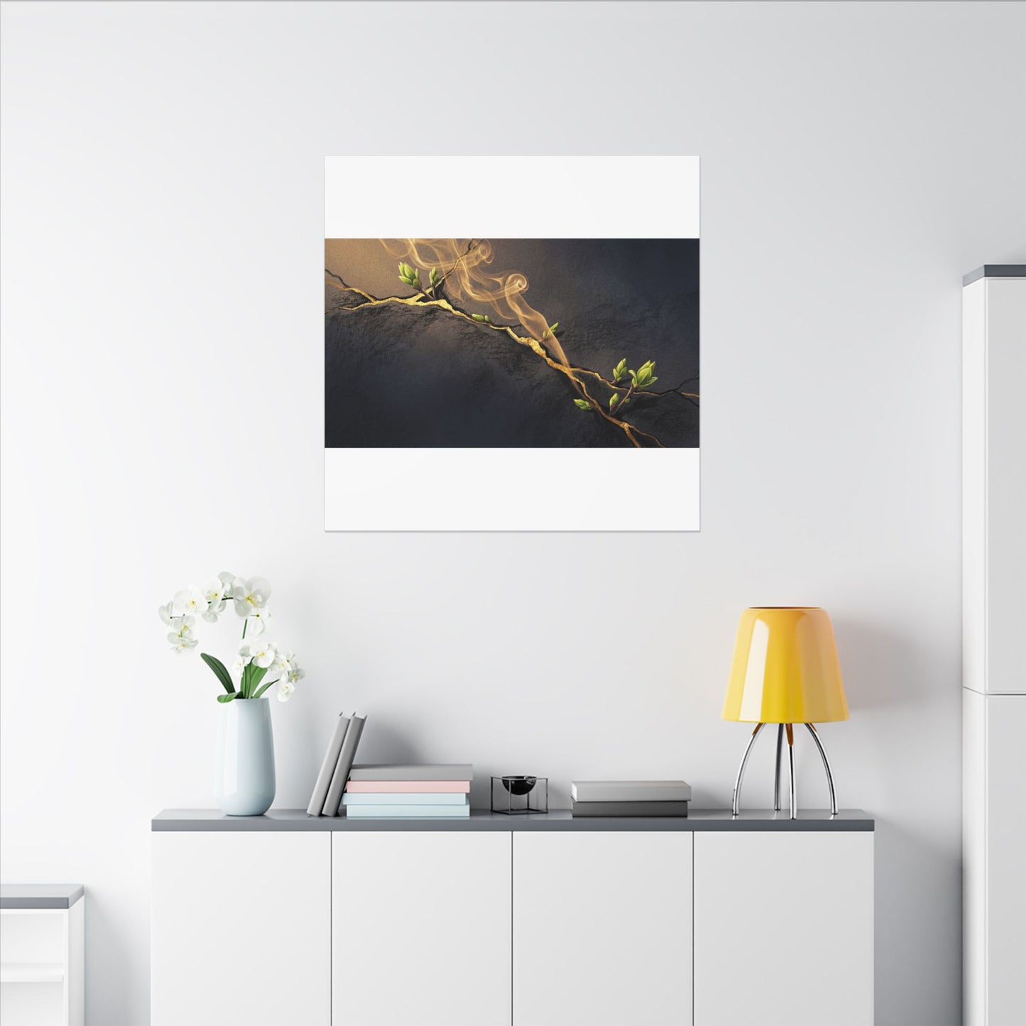 Spring Incense Smoke Gold Vein Canvas Art | Healing Decor