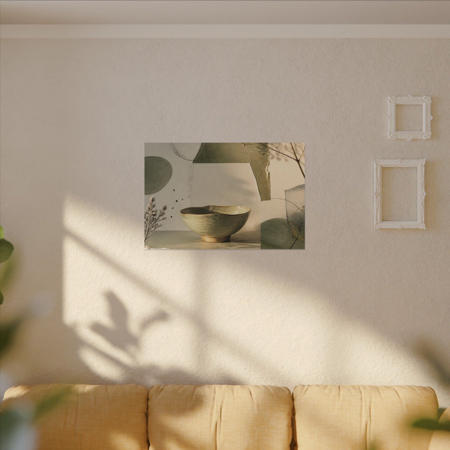 Warm Ceramic Bowl Canvas Art - Minimal Line Japandi