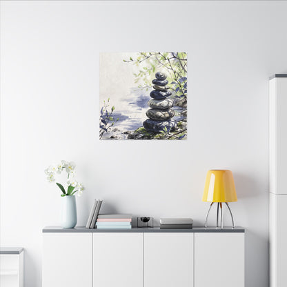 River Stones Sumi E Canvas Art | Serene Zen Art