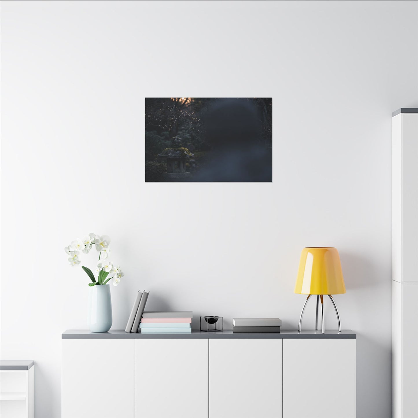 Spring Stone Lantern Moody Minimal Canvas Art | Bold Decor