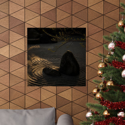 Golden Hour Rock Garden Wall Art Print - Dark Japandi Ma