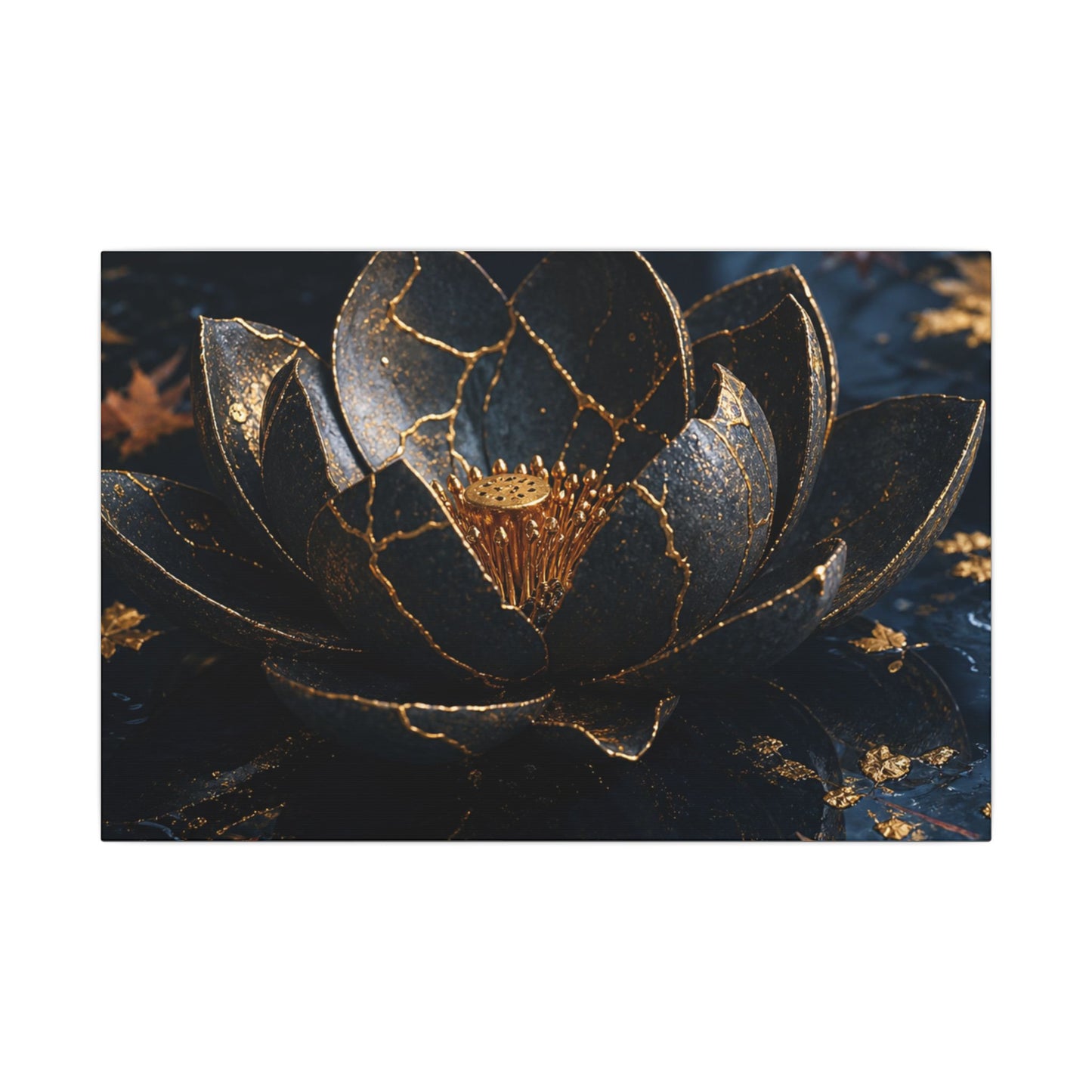 Moonlight Lotus Flower Canvas Art - Kintsugi Fukinsei