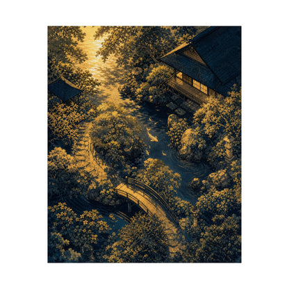 Moonlit Garden Ukiyo E Inspired Wall Art Print | Calm Zen Art