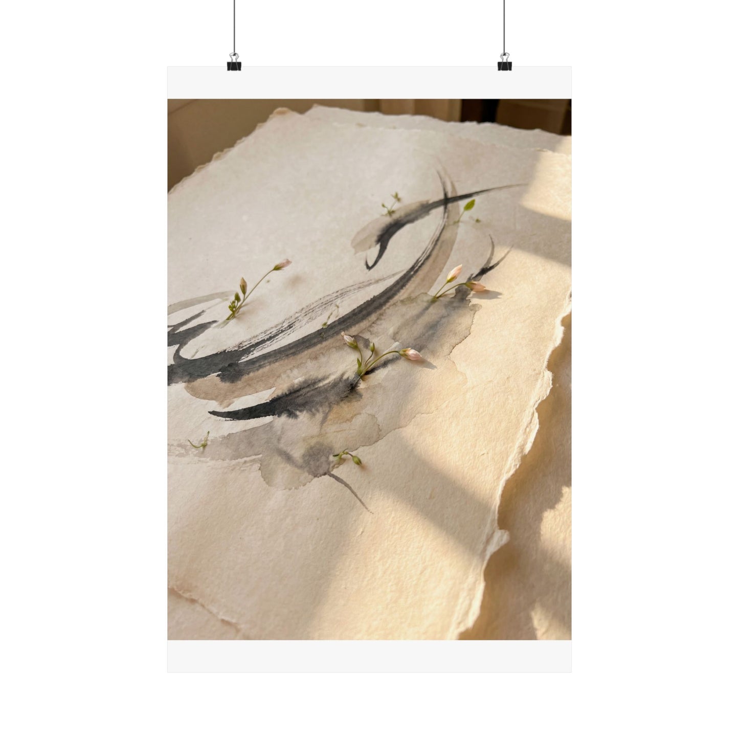 Mono No Aware Ink Brushstroke Wall Art Print - Japandi Watercolor