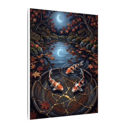 Koi Pond Canvas Art | Autumn Kintsugi Gold Repair Art