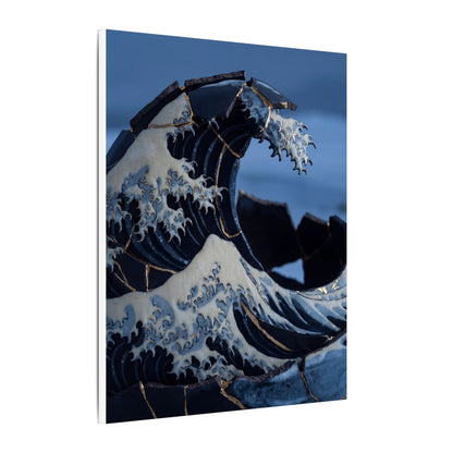 Ocean Wave Canvas Art | Winter Kintsugi Gold Repair Art