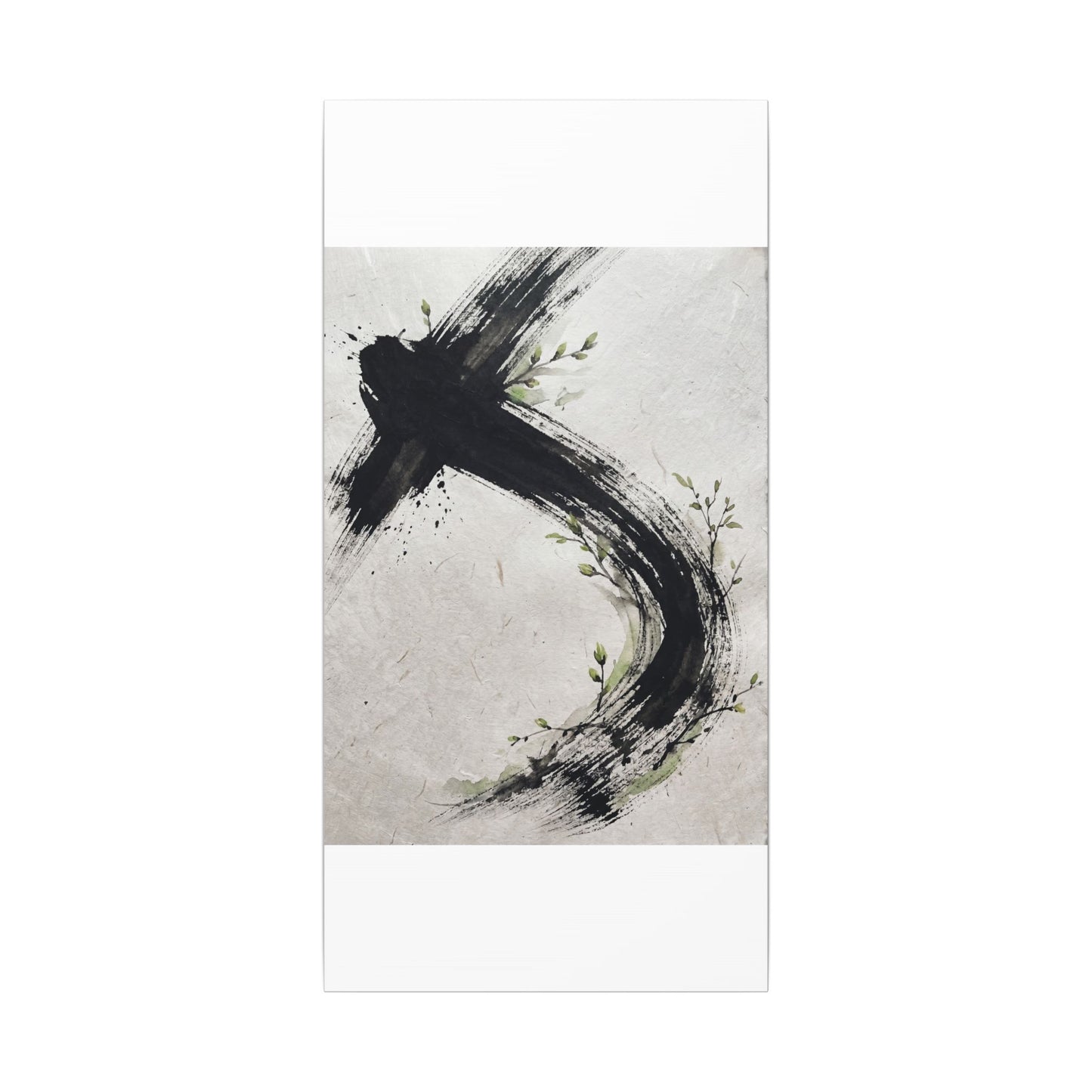 Ink Brushstroke Spring Canvas Art | Dark Japandi Sophisticated Design