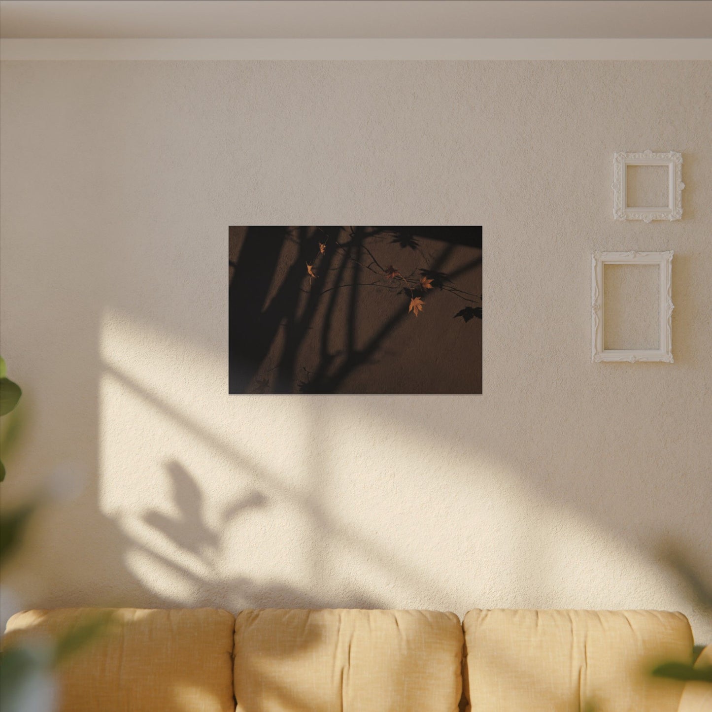 Shadow Play Autumn Canvas Art | Dark Japandi Luxurious Design