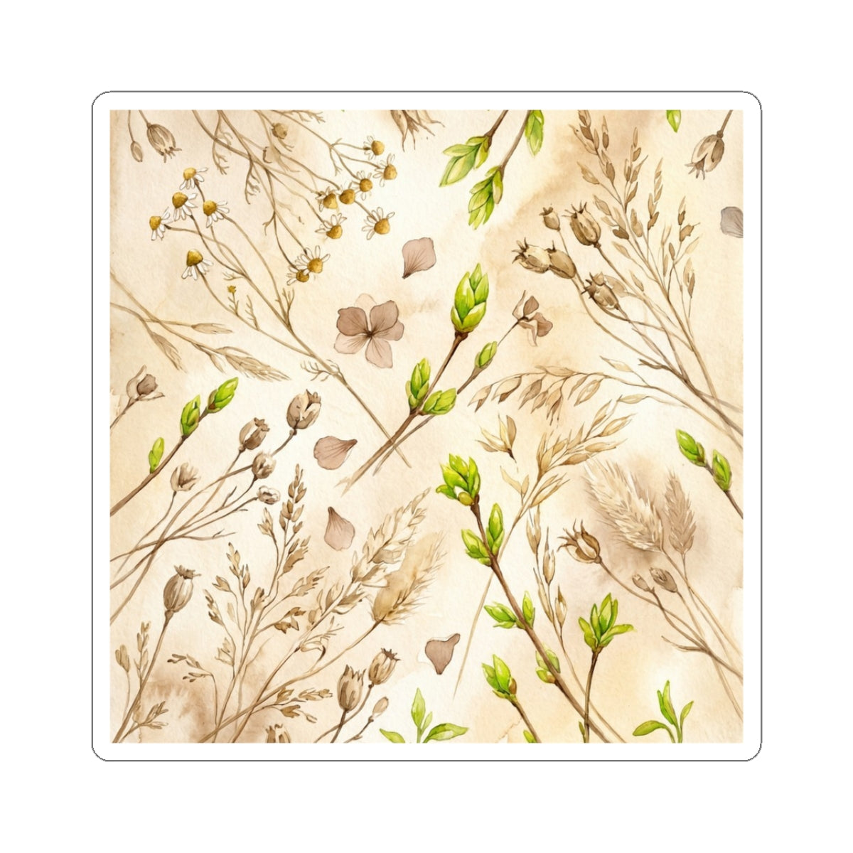 Kanso Dried Flowers Sticker - Japandi Watercolor