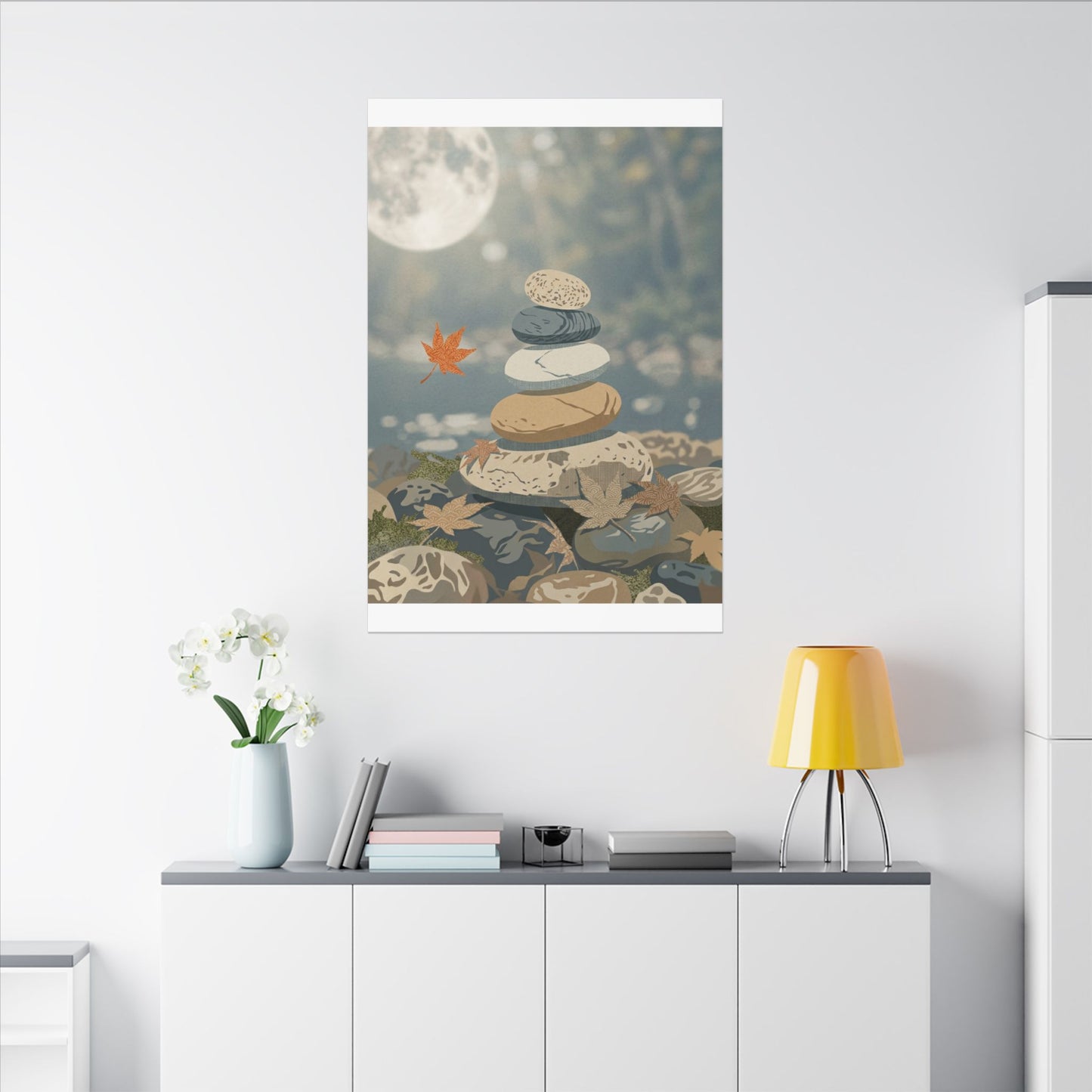 Warm River Stones Canvas Art - Japanese Pattern Japandi