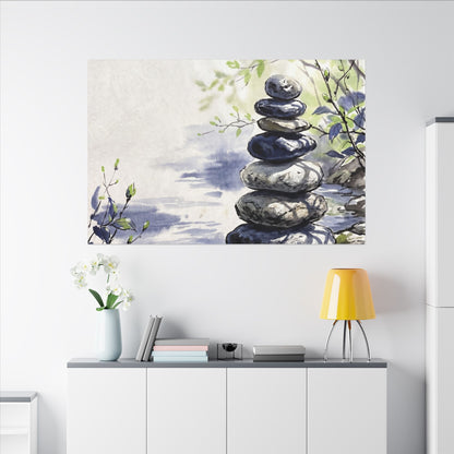River Stones Sumi E Canvas Art | Serene Zen Art