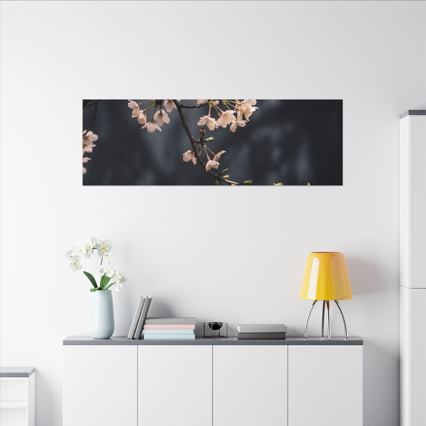Cherry Blossom Moody Minimal Canvas Art | Bold Dark Japandi Art
