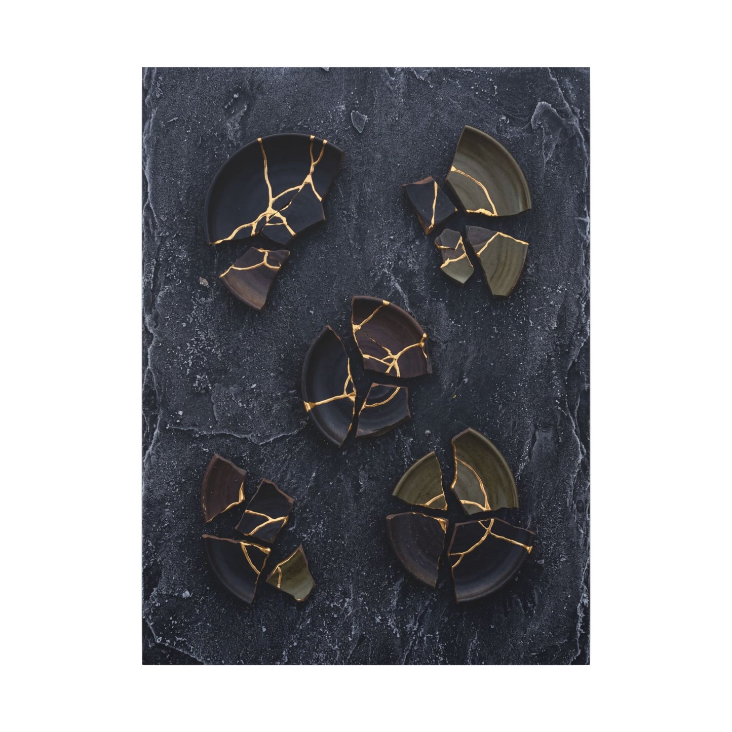 Broken Pottery Canvas Art | Winter Dark Japandi Shadow Zen Art