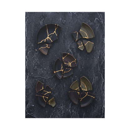 Broken Pottery Canvas Art | Winter Dark Japandi Shadow Zen Art